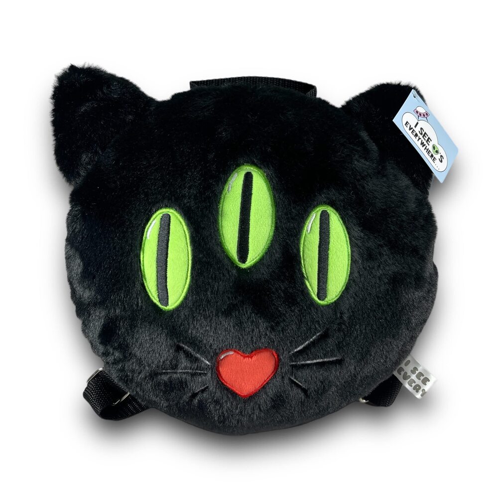 4825 Alien Cat Plush Backpack Black Cat Fluffy Soft Bag